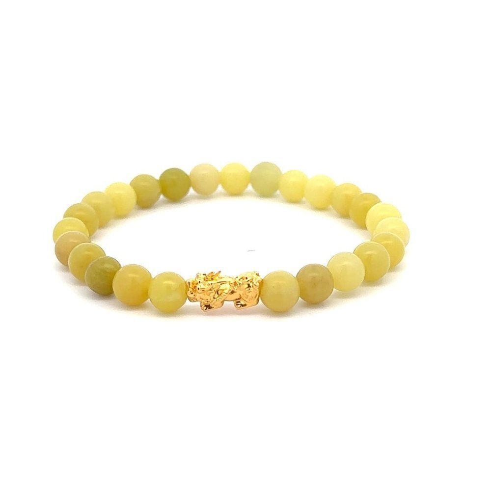 18K Gold Piyao Pixiu Dragon Lucky Charm Bracelet Gemstones Lemon Jade 6mm